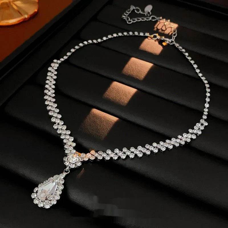 diamond water drop stitching necklace high profile