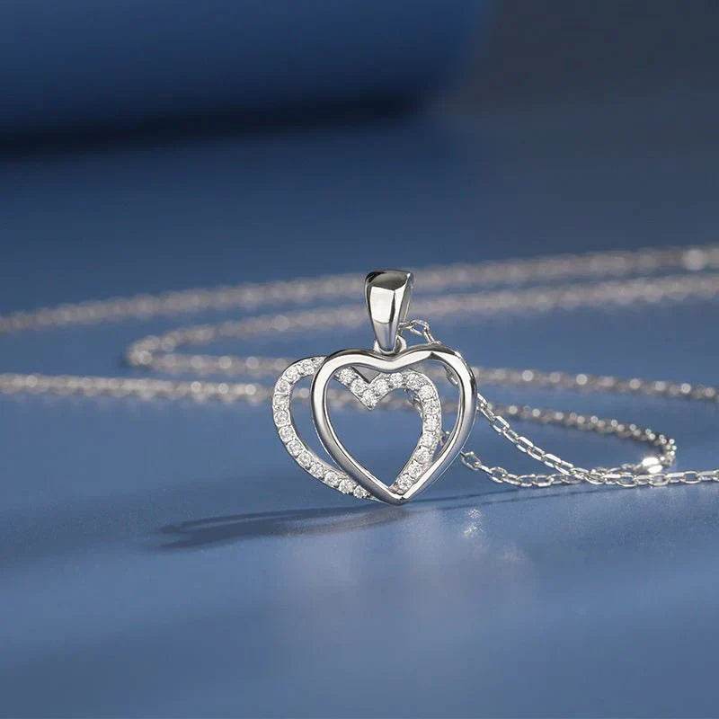 925 sterling silver double heart-shaped necklace for women summer