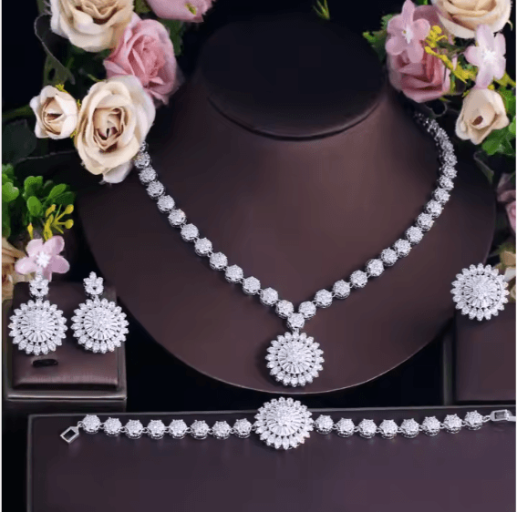 zircon jewelry set/necklace earrings four-piece set