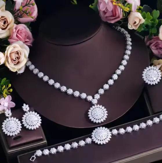 zircon jewelry set/necklace earrings four-piece set