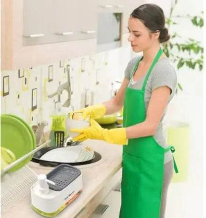 Hand and Dish Soap Dispenser Set for Kitchen, Dual Soap Dispenser with Sponge Holder, 3-in-1 Countertop Soap Pump Dispenser for Kitchen Sink, Useful Kitchen Gadgets - White