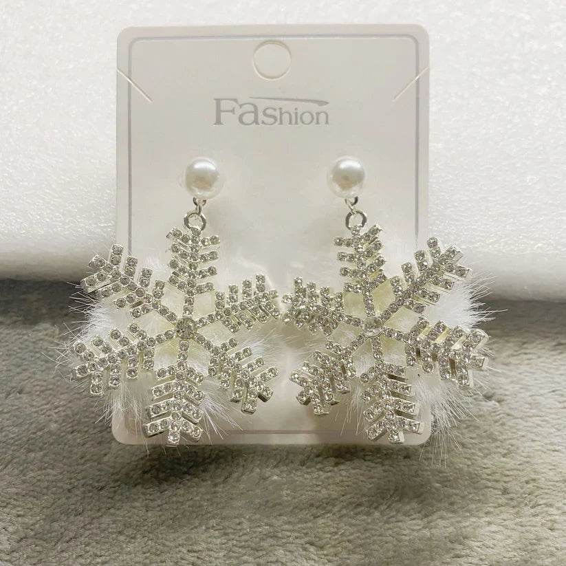 christmas snowflake earrings women's full diamond pearl plush earrings