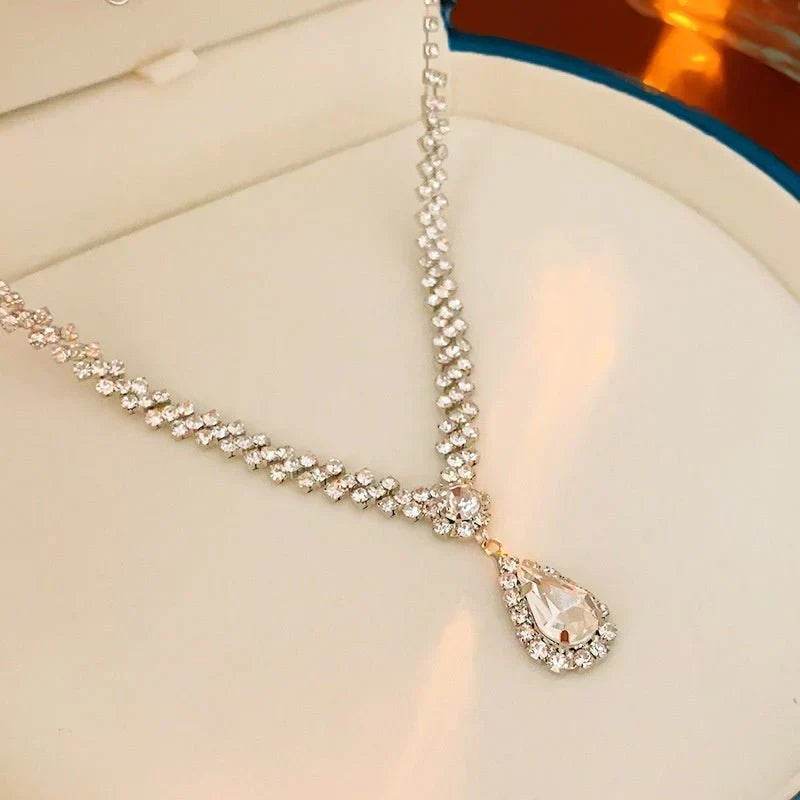 diamond water drop stitching necklace high profile