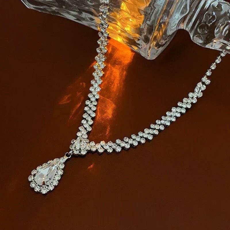 diamond water drop stitching necklace high profile