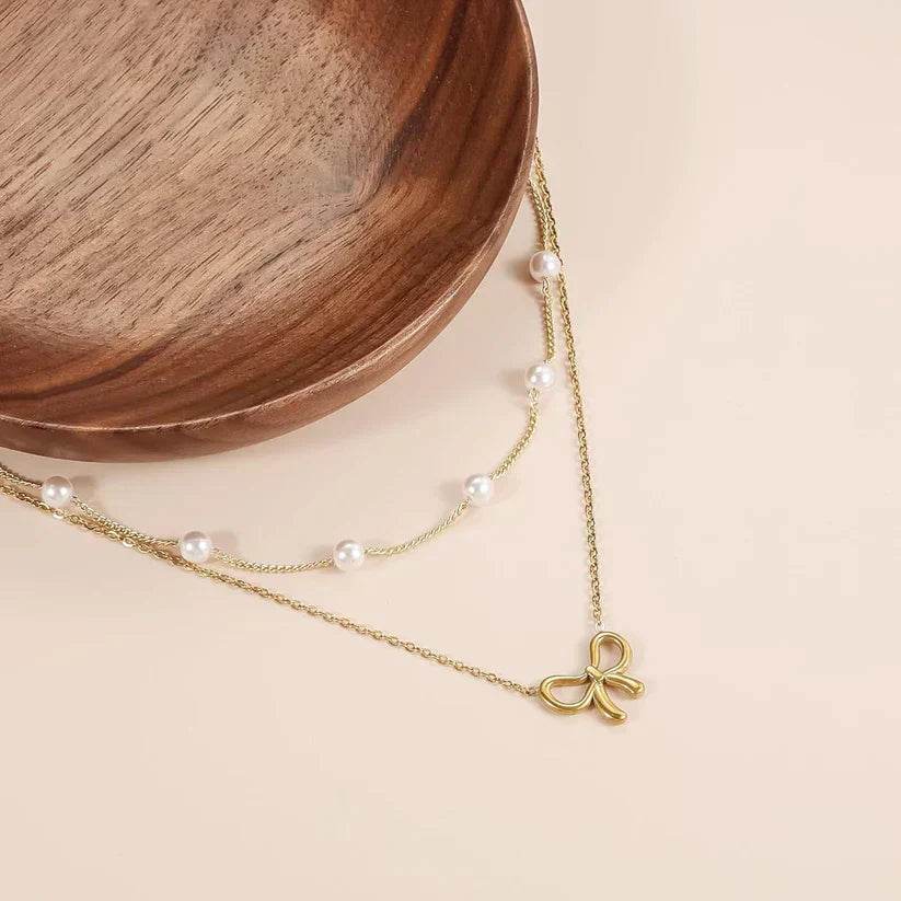 women's minimalist and versatile pearl bow necklace fashion jewelry