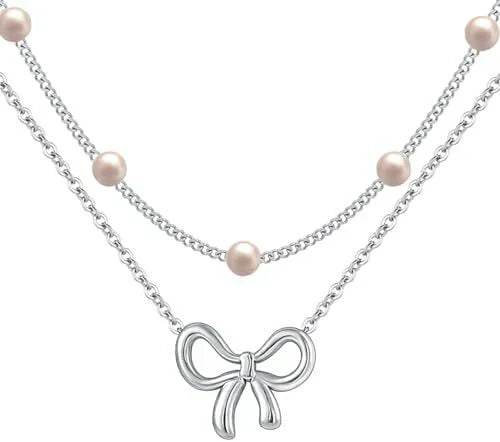women's minimalist and versatile pearl bow necklace fashion jewelry